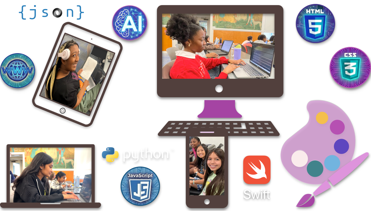 Images of Girls Code Savannah Students coding