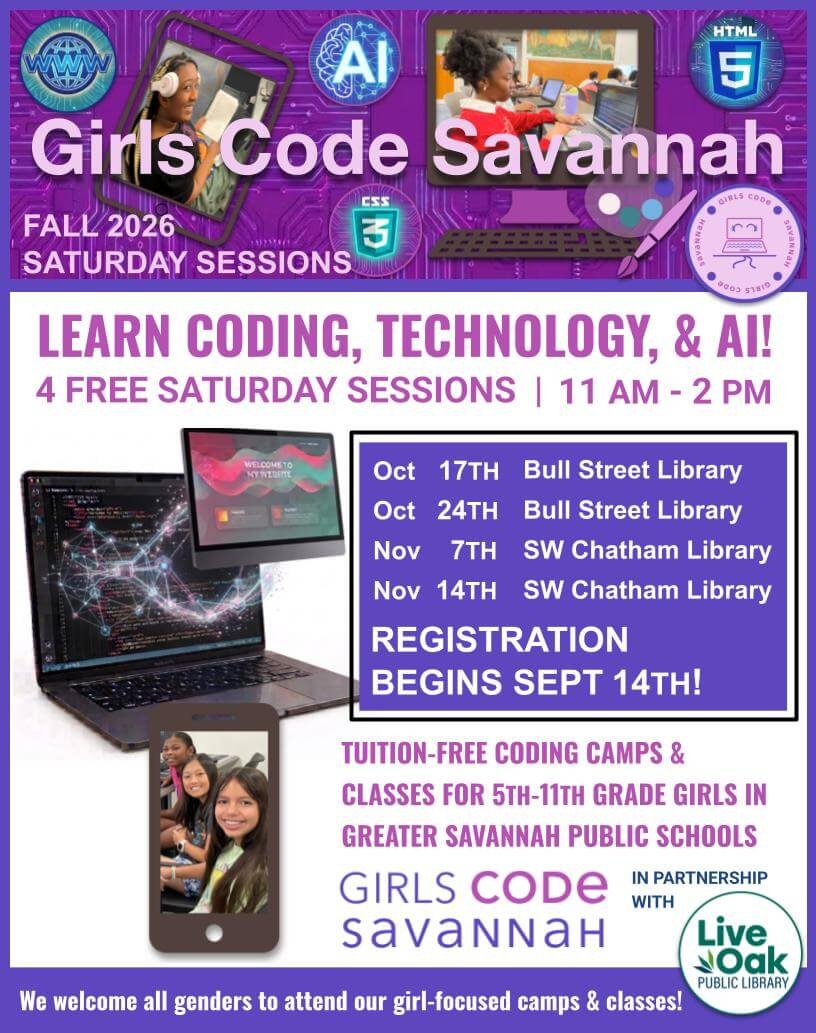 Girls Code Savannah Fall 2026 Saturday Sessions flyer