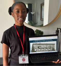 Girls Code Savannah student Jade-Ann presenting her award-winning regional history website submission